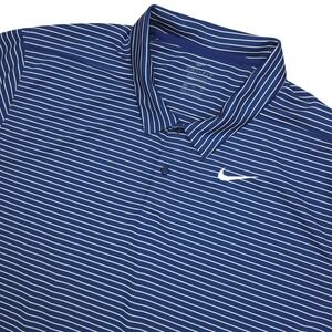 Nike Golf Polo Shirt Mens XL Blue Striped Dri-FIT Standard Fit Performance